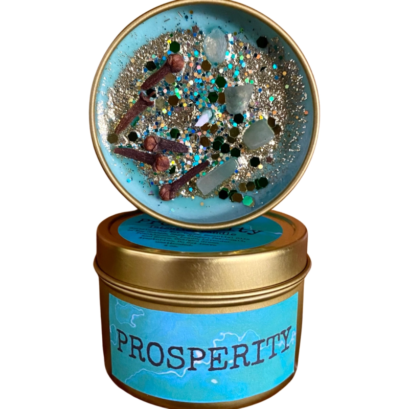 Handmade Soy Wax Candle | Prosperity | Prosperity | With Crystals | Raven's Hearth | Made in California, USA | 4.8oz-RAVENS HEARTH HANDMADE CANDLES MADE IN CALIFORNIA USA-HOSTENATURA