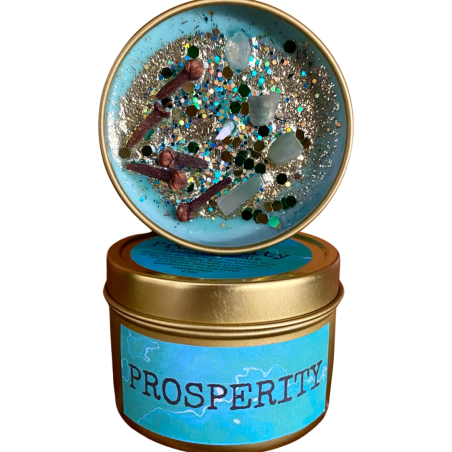 Bougie à la cire de soja faite à la main | Prospérité | Prospérité | Avec cristaux | Foyer du corbeau | Fabriqué en Californie,