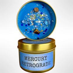 Handgemaakte sojawaskaars | Mercurius retrograde| Mercurius| Met Kristallen | Ravenhaard | Gemaakt in Californië, VS | 4,8 oz