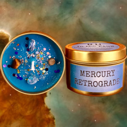 Handmade Soy Wax Candle | Mercury Retrograde | Mercury| With Crystals | Raven's Hearth | Made in California, USA | 4.8oz