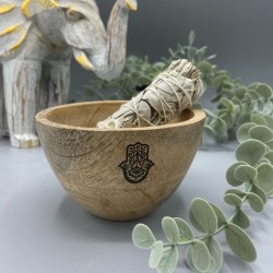 Wooden Bowl for Offerings and Rituals - Hamsa - 11x7cm