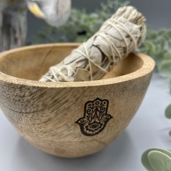 Wooden Bowl for Offerings and Rituals - Hamsa - 11x7cm