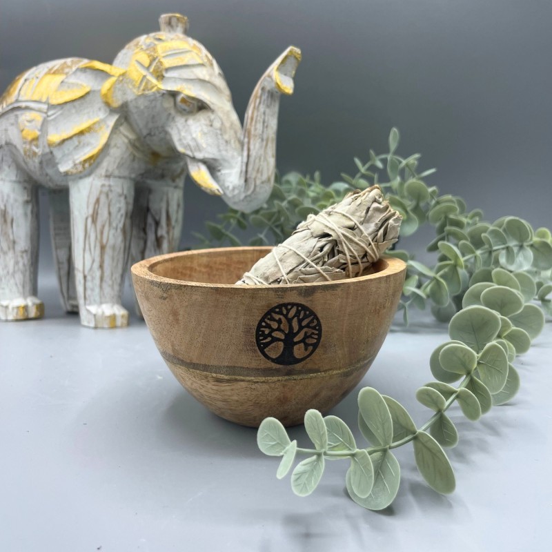 Wooden Bowl for Offerings and Rituals- Tree of Life - 11x7cm-WOODEN BOWLS FOR RITUALS-HOSTENATURA