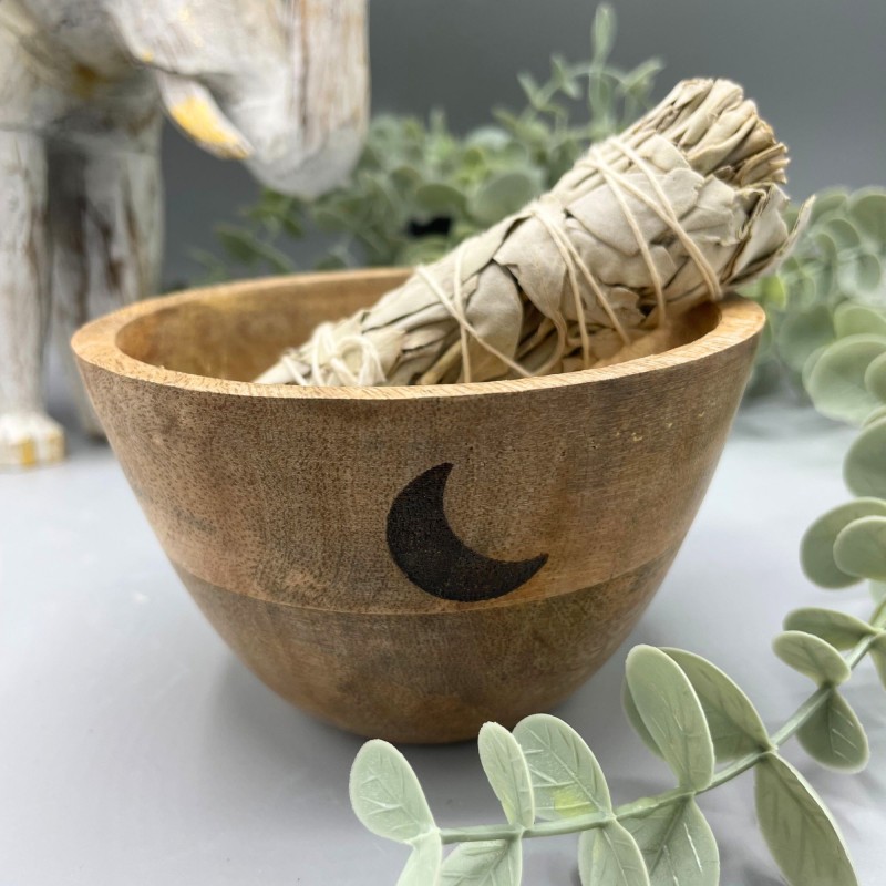 Bol en bois pour offrandes et rituels - Trois lunes - 11x7cm-BOLS EN BOIS POUR RITUELS-HOSTENATURA