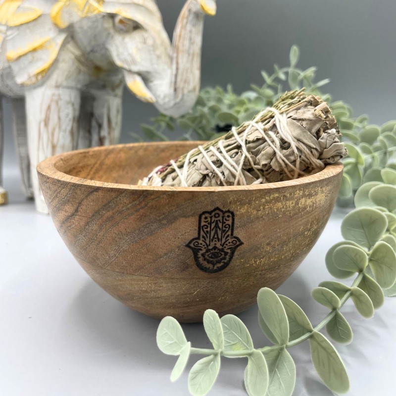 Wooden Bowl for Offerings and Rituals - Hamsa - 13x7cm-WOODEN BOWLS FOR RITUALS-HOSTENATURA