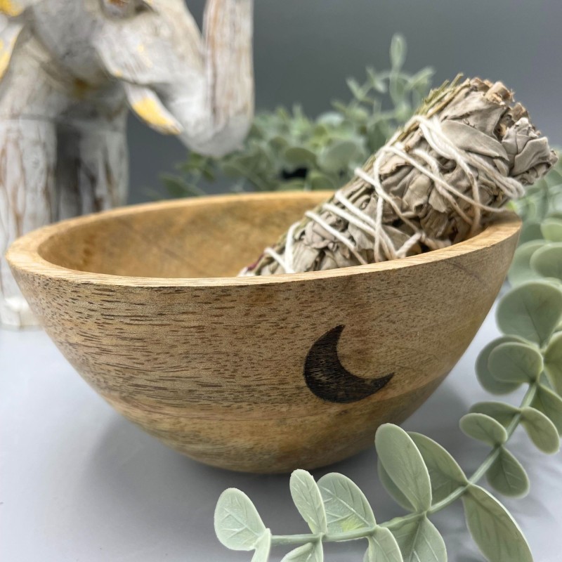 Bol en bois pour offrandes et rituels - Trois lunes - 13x7cm-BOLS EN BOIS POUR RITUELS-HOSTENATURA