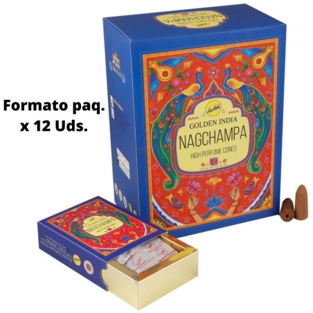 Conos Incienso Reflujo Nag Champa - Golden India - Paquetito de 12 conos