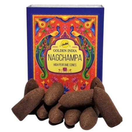 Conos Incienso Reflujo Nag Champa - Golden India - Paquetito de 12 conos