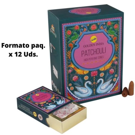 Conos Incienso Reflujo Pachuli - Patchouli - Golden India Sree Vani - Paquetito de 12 conos