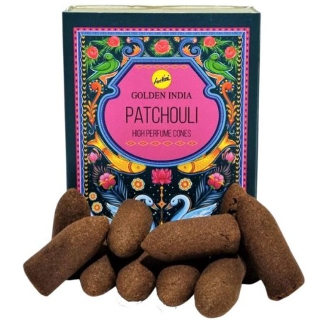 Conos Incienso Reflujo Pachuli - Patchouli - Golden India Sree Vani - Paquetito de 12 conos