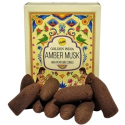 Kadzidełka zwrotne Amber Musk - Amber Musk - Golden India - Opakowanie 12 szyszek