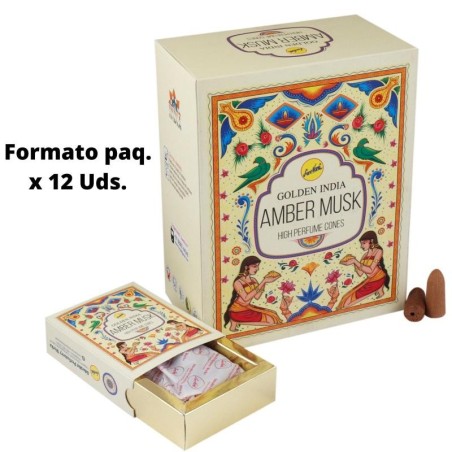 Amber Musk Backflow Wierookkegels - Amber Musk - Golden India - Pakket van 12 kegels