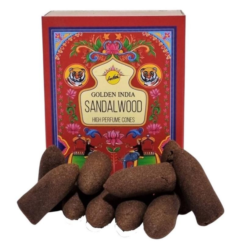 Sandelholz Räucherkegel Reflux - Golden India - Packung mit 12 Kegeln-GOLDEN INDIA SREE VANI Räucherstäbchen-HOSTENATURA