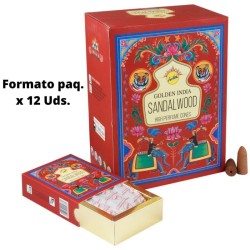 Conuri de tămâie din lemn de santal - Golden India - Pachet de 12 conuri