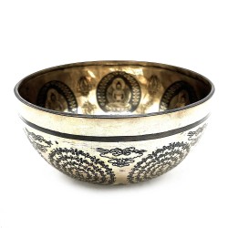 Engraved Healing Tibetan Bowl - 21cm - Om & Buddha