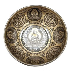 Sendatzeko Tibetar ontzi grabatua - 21 cm - 5 Buda