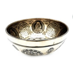 Engraved Tibetan Healing Bowl - 21cm - 5 Buddhas