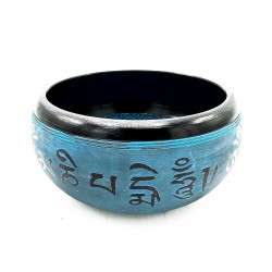 Ciotola per polvere di terra - Mantra blu Cinque Buddha - 16 cm