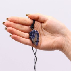 Pendentif en forme de larme de pierre précieuse imbriquée - Sodalite