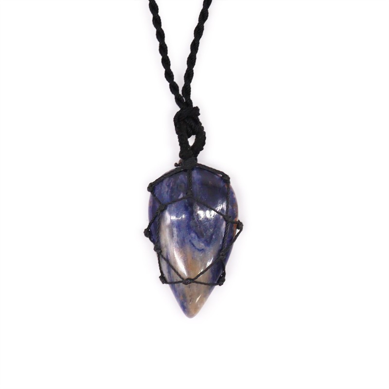 Pendentif en forme de larme de pierre précieuse imbriquée - Sodalite-PENDENTIFS PIERRES PREMIÈRES LIÉES-HOSTENATURA