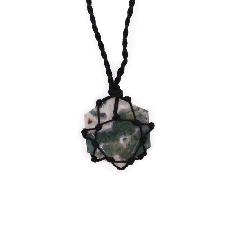 Interlocking Gemstone Hexagonal Pendant - Moss Agate-INTERTWINED GEMSTONE PENDANTS-HOSTENATURA