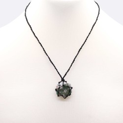 Pendentif hexagonal en pierres précieuses imbriquées - Agate mousse