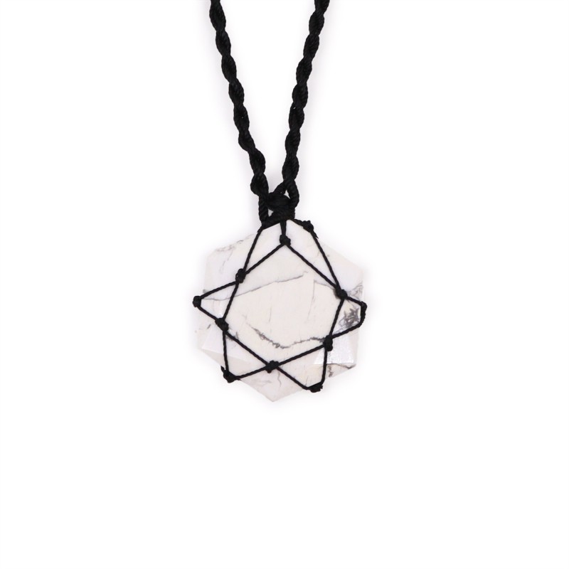 Pendentif hexagonal en pierres précieuses imbriquées - Howlite blanc-PENDENTIFS PIERRES PREMIÈRES LIÉES-HOSTENATURA