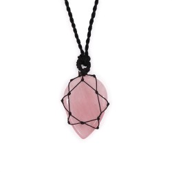 Pendentif en forme de larme de pierre précieuse imbriquée - Quartz rose