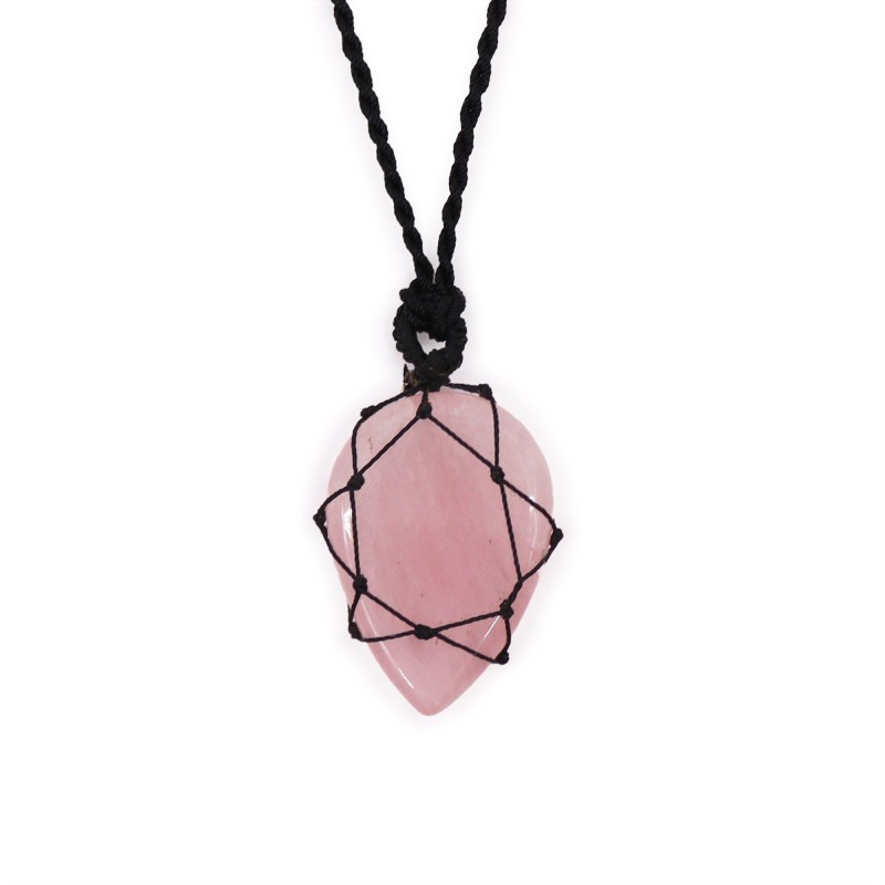 Pendentif en forme de larme de pierre précieuse imbriquée - Quartz rose-PENDENTIFS PIERRES PREMIÈRES LIÉES-HOSTENATURA