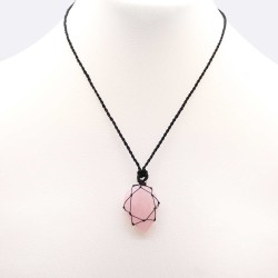 Pendentif en forme de larme de pierre précieuse imbriquée - Quartz rose