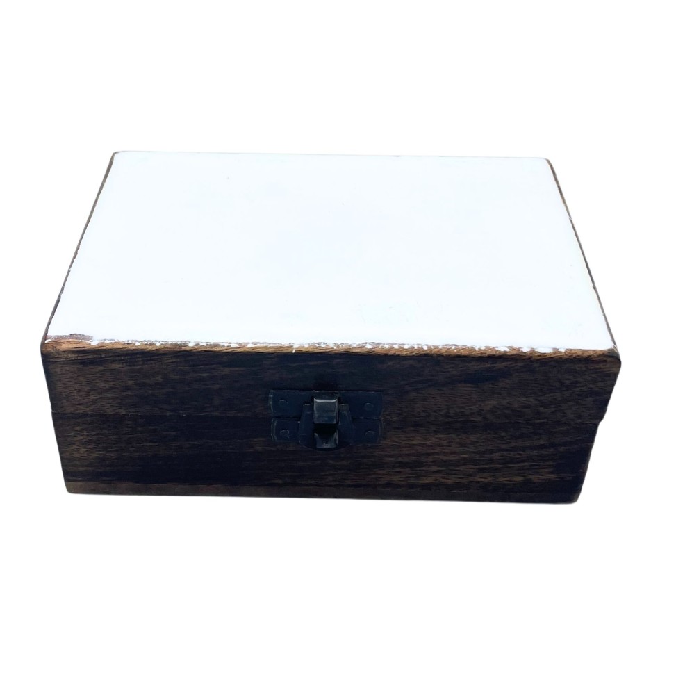 Caja de Madera de Cerámica Esmaltada Mediana - 15x10x6cm - Blanca-KERAMIK-EMAILLE-HOLZKISTEN-HOSTENATURA