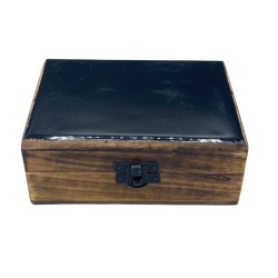 Medium Glazed Ceramic Wooden Box - 15x10x6cm - Black