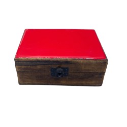 Medium Glazed Ceramic Wooden Box - 15x10x6cm - Red