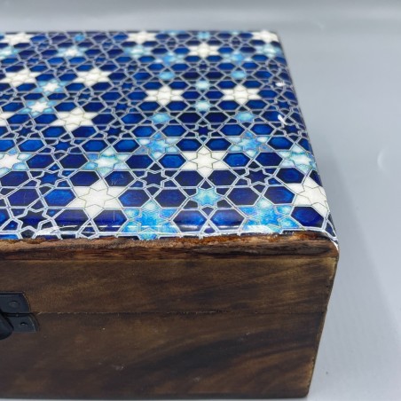 Caja de Madera Grande de Cerámica Esmaltada - 20x15x7.5cm - Estrellas Azules