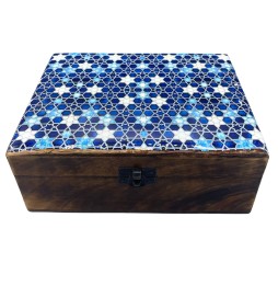 Caja de Madera Grande de Cerámica Esmaltada - 20x15x7.5cm - Estrellas Azules