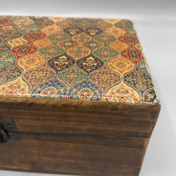 Large Glazed Ceramic Wooden Box - 20x15x7.5cm - Traditional Pattern