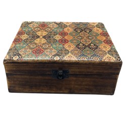 Large Glazed Ceramic Wooden Box - 20x15x7.5cm - Traditional Pattern