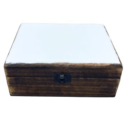 Large Glazed Ceramic Wooden Box - 20x15x7.5cm - White