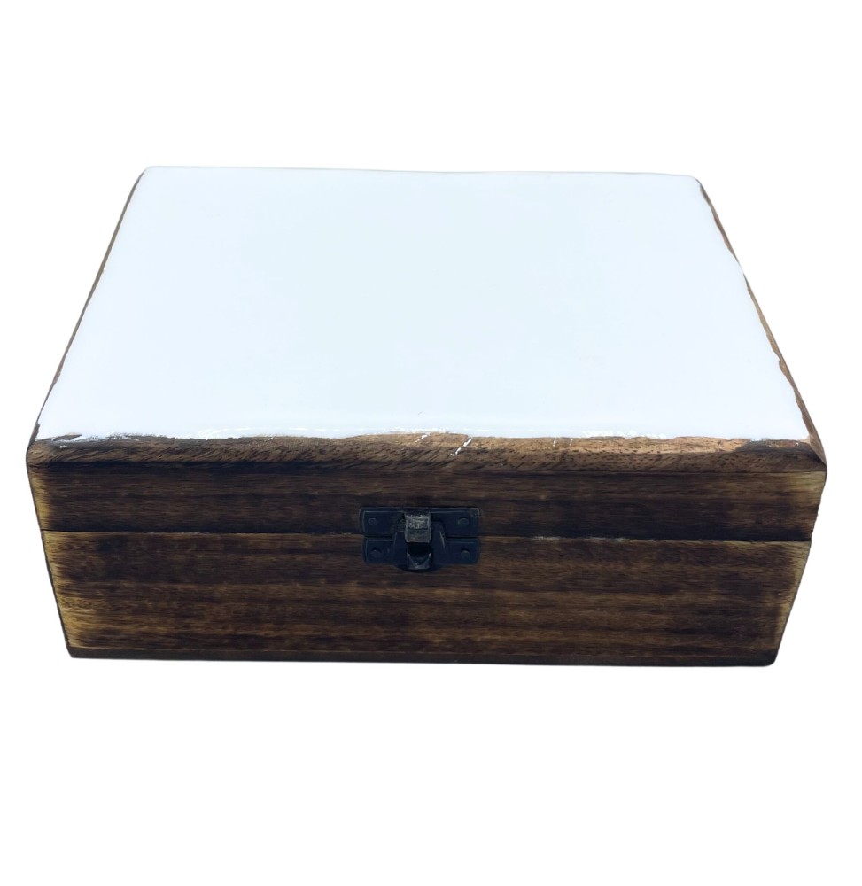 Caja de Madera Grande de Cerámica Esmaltada - 20x15x7.5cm - Blanco-KERAMIK-EMAILLE-HOLZKISTEN-HOSTENATURA