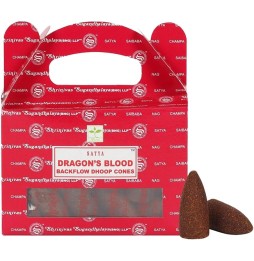 SATYA Conos de Reflujo Sangre de Dragón - Dragon's Blood - Blackflow Dhoop Cones - Cajita de 24 conos