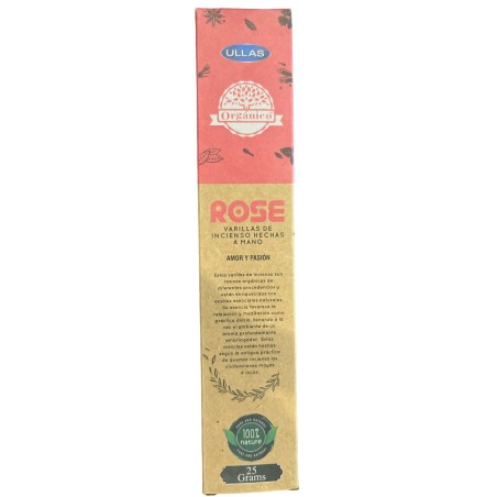 Encens Orgànic de Rosa - Rose - ULLAS - Fet a mà - 25gr - Fet a Índia - 100% Natural