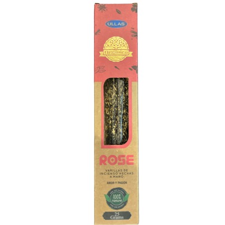 Incienso Orgánico de Rosa - Rose - ULLAS - Hecho a mano - 25gr - Hecho en India - 100% Natural