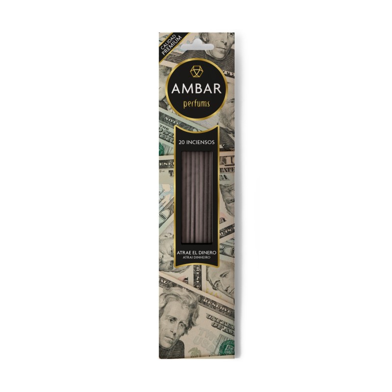 Encens Atrau els Diners Ambar Perfums - 20 varetes - 60 minuts de durada - Qualitat Premium-AMBAR PERFUMS-HOSTENATURA