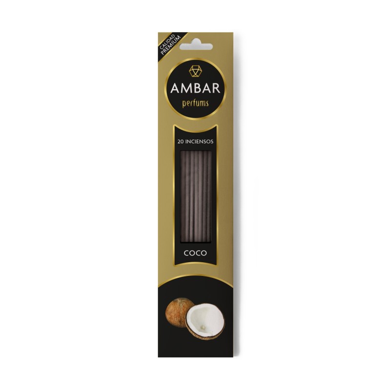 Coconut Incense Amber Perfums - 20 sticks - 60 minutes of duration - Premium Quality-AMBAR PERFUMS-HOSTENATURA