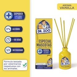 DR ZOO Ambientador Mikado Vainilla - Especial para mascotas - Absorbe olores de mascotas - 40 ml