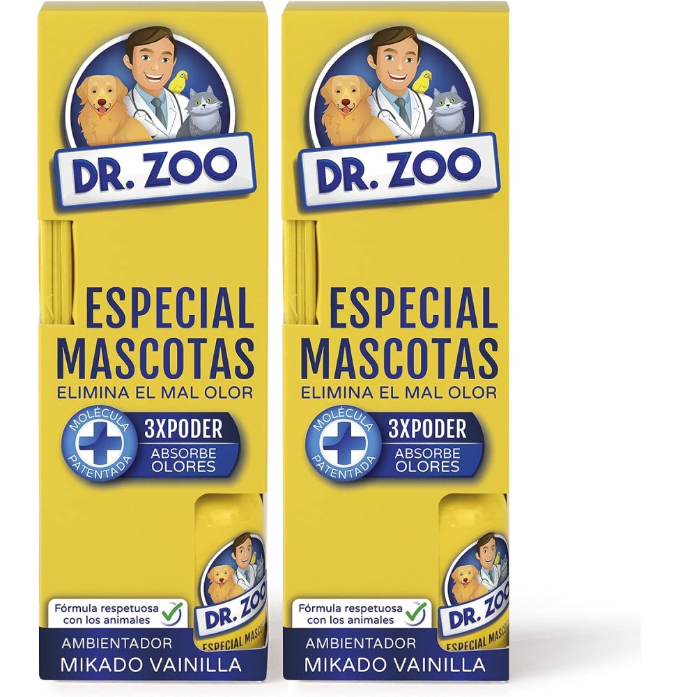 Pack 2x DR ZOO Ambientador Mikado Vainilla - Especial Mascotas - Absorbe olores de Mascotas - 40ml
