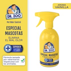 DR ZOO Ambientador en spray para tecidos e habitacións domésticas de vainilla - Especial para mascotas - Absorbe olores de masco