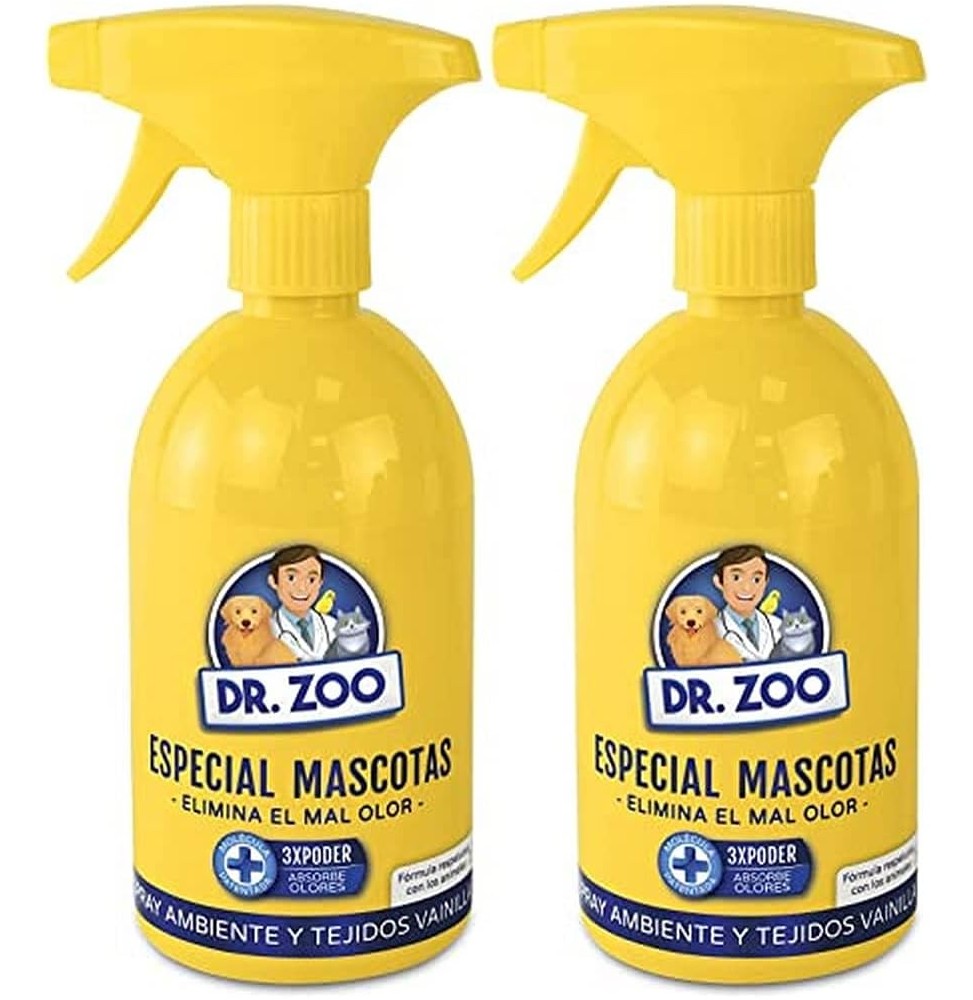 Pack 2x DR ZOO Ambientador Spray Ambiente y Tejidos Casa Vainilla - Especial Mascotas - Absorbe olores de Mascotas - 500ml