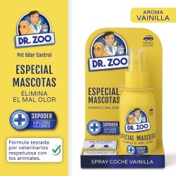 DR ZOO Ambientador de coche en spray de vainilla - Especial para mascotas - Absorbe olores de mascotas - 90 ml