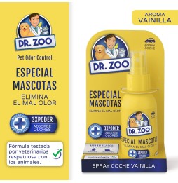 DR ZOO Ambientador Spray Coche Vainilla - Especial Mascotas - Absorbe olores de Mascotas - 90ml
